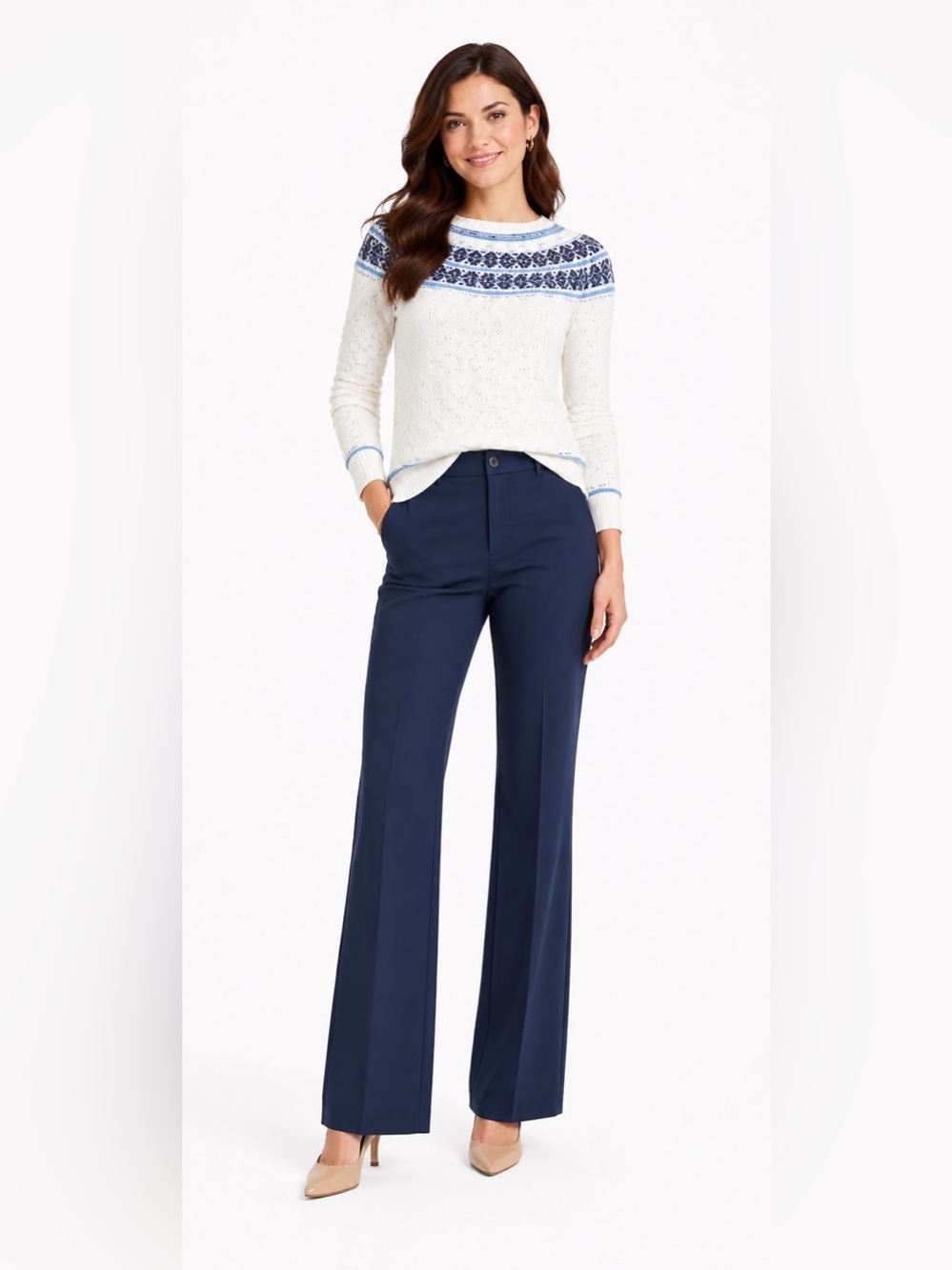 Talbots Aqua and Cream Knit Top
